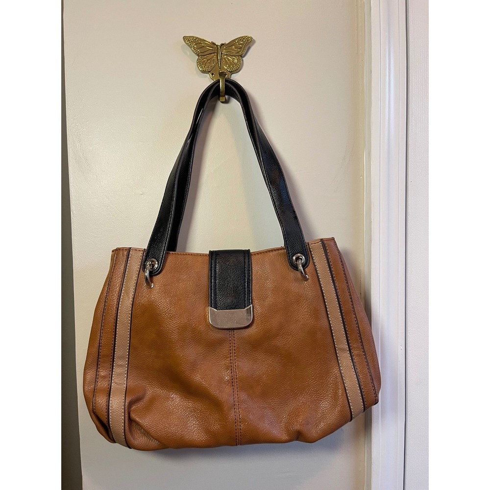 Plum Tote Bag Brown Black Faux Leather Shoulder Bag Women's